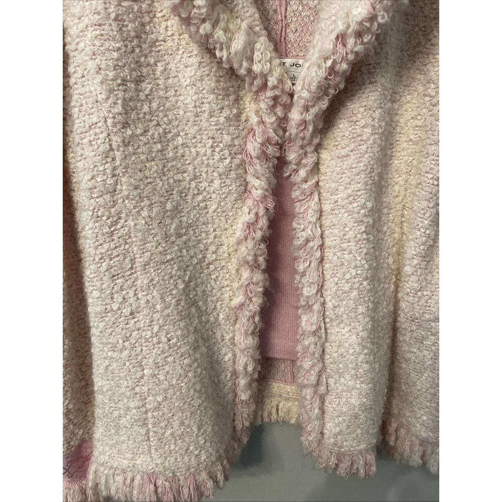 ST JOHN Collection Fringe Jacket Sz 14 Tweed Style Trim Accent With Knit Shell - Picture 9 of 10